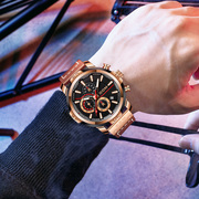 DOM腕表 男士时尚简约皮带防水夜光多功能六针三眼商务超薄手表