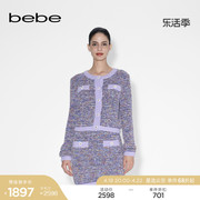 bebe冬季系列女士气质，小香风花纱圆领马海毛，针织开衫430617