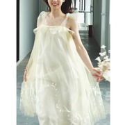 网纱刺绣系带裙子2023年夏季高级感修身显瘦新娘，晨袍伴娘礼服