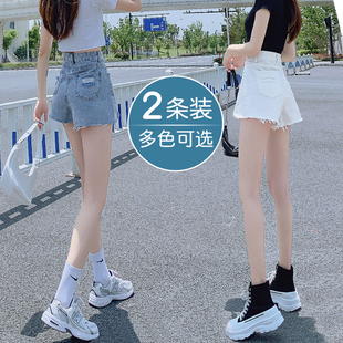 白色牛仔短裤女夏2024年薄高腰显瘦小个子，a字破洞设计感热裤