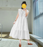 浪漫白色仙女长裙，夏日来信重工镂空刺绣，纯棉木耳领长款连衣裙