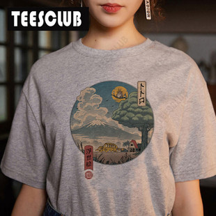 夏季日本动漫龙猫Totoro周边印花灰色男女T恤二次元学生体恤
