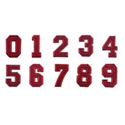 红色刺绣0-9阿拉伯数字编码，补丁贴装饰缝纫校服工作服学号布贴