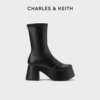 CHARLES&KEITH23秋冬女靴CK1-90580180时尚厚底弹力短靴瘦瘦靴女