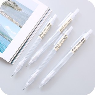 简约日系透明杆自动铅笔，磨砂六角铅笔0.50.7mm2b笔按动铅笔
