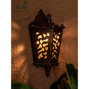 异丽实木雕花壁灯，东南亚镂空阳台走道床头灯，创意餐厅酒店灯具