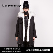 lapargay纳帕佳女装，冬季黑色中长款保暖羽绒服棉服外套