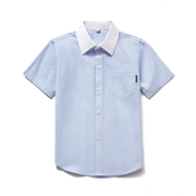 儿童纯棉短袖蓝色细条纹衬衫，男童衬衣表演女童，全棉中大童装外套上