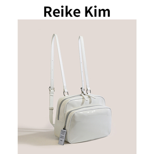 Reike Kim自制小众设计感Jennie同款双肩包百搭休闲白色背包 亮面