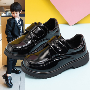 儿童鞋男童皮鞋春秋2023韩版英伦风黑色软底小学生校园演出鞋