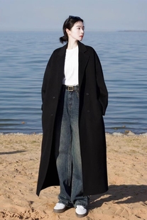 高个子加长版毛呢大衣到脚踝秋冬季黑色超长款170女装呢子外套175