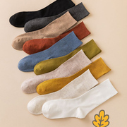 5双堆堆袜长袜子女中筒袜ins潮，纯棉春秋季日系纯色长筒高帮全