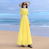 2024夏季黄色雪纺仙女连衣裙，薄款显瘦长款大摆裙子，沙滩长裙女