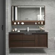新中式浴室柜橡木浴室柜，美式洗手台盆，一体式卫生间胡桃色卫浴组合