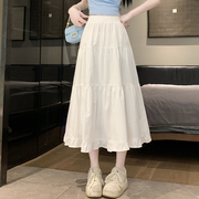 白色半身裙女夏季2024春秋，褶皱高腰长裙，a字伞裙仙女蛋糕裙子