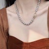 法国设计师纯手作高品质施家珍珠，·铂金灰，·正圆强光珍珠项链