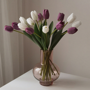 高端紫色郁金香仿真花湿感假花餐桌摆花客厅摆件装饰品插花仿