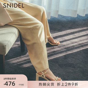 SNIDEL春夏款优雅精致纯色方头一字带粗高跟凉鞋SWGS224602