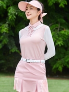 MY高尔夫女装套装防晒GOLF服装冰丝长袖t恤短裙粉色网球运动衣服