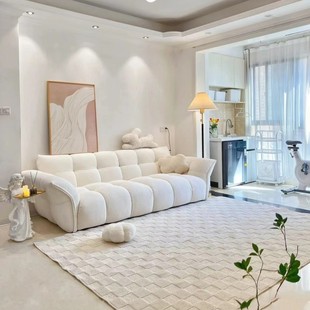 法式奶油风布艺沙发客厅现代简约大小户型三人位异形直排百合沙发