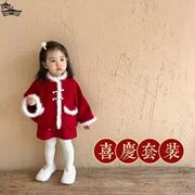 女童保暖外套2023冬季女宝宝过年红色喜庆内夹棉外套拜年服
