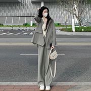 灰色小西装外套女2024春秋两件套装小个子高级感宽松休闲西服