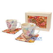 日本美浓烧花卉创意茶杯马克对杯子礼盒套装结婚