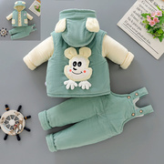 宝宝冬季套装0-1岁男婴儿棉衣秋冬保暖加厚棉袄棉服背带裤三件套