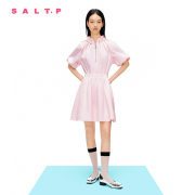 SALT.P可颜2024春甜美荷叶边领钉珠泡泡袖花苞裙连衣裙