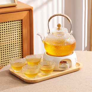 日式风花茶壶茶杯耐热玻璃水果茶壶蜡烛保温底座轻奢下午茶具套装