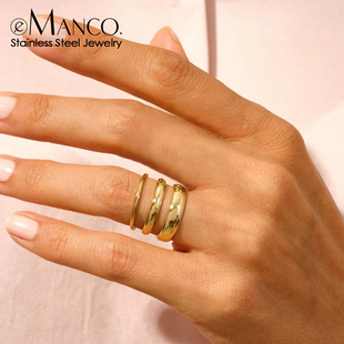 emanco饰品钛钢女不掉色戒指，欧美手饰时尚，简约手饰ins镀金色指环