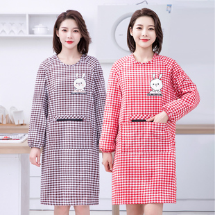 韩版女时尚罩衣2024棉布长袖围裙家用厨房，做饭上班带袖工作服