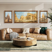 美式客厅装饰画沙发背景墙三联画大幅风景油画欧式壁画建筑艺术
