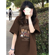 卡通印花短袖T恤女夏装纯棉宽松显瘦洋气时尚百搭半截袖上衣ins潮