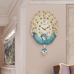 欧式孔雀挂钟客厅艺术钟表创意时尚静音挂表家用时钟壁挂北欧挂表