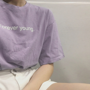 香芋紫上衣服女夏季网红超火淡紫色韩版温柔风，巨显瘦短袖t恤ins潮
