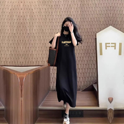 短袖宽松懒人裙纯棉长款T恤连衣裙女夏季新款韩版休闲高级感长裙