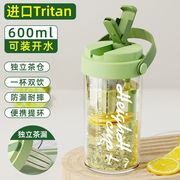 网红水杯tritan2024女高颜值夏天耐高温塑料杯便携茶漏吸管杯