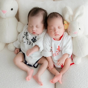 清华北大儿童摄影服饰新生儿满月哈衣爬服长袖月子可爱宝宝童