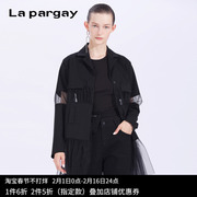 Lapargay纳帕佳2023女式黑色帅气网纱拼接休闲西装长袖短外套
