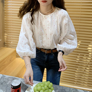 大吹女法式小红莓，复古韩国小花暗纹，面料双排扣显瘦白衬衫
