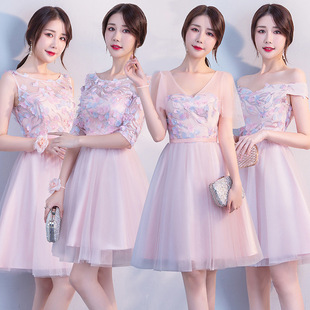 粉色伴娘服短款2023韩版修身显瘦伴娘礼服伴娘团姐妹裙小礼服