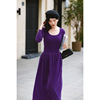 显瘦不挑人~冬装，紫色羊毛针织中长款打底毛衣连衣裙
