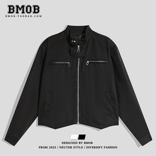 BMOB美式高街小众立领夹克短款高级感垫肩外套设计感潮牌机车上衣