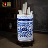 景德镇陶瓷花瓶画缸卷轴，缸新中式客厅书房，手绘青花瓷摆件画桶直筒