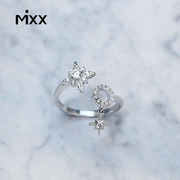 mixxs925银镀金璀璨星-星光，戒指六芒星流星，奥地利水晶尾戒饰品