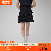 范洛高腰半身裙女2024夏季不规则，荷叶边设计小a短款百搭裙子