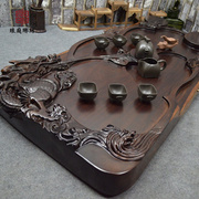 黑檀木茶盘家用整块实木茶海茶托，原木雕刻功夫，茶具排水式茶海办公