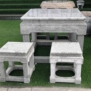石桌石凳家居庭院摆件石头桌椅套装大理石做旧桌子凳子多款可选