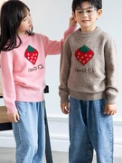 100%纯羊毛儿童男女同款圆领加厚大草莓童装羊绒衫毛衣DYNZQ24110